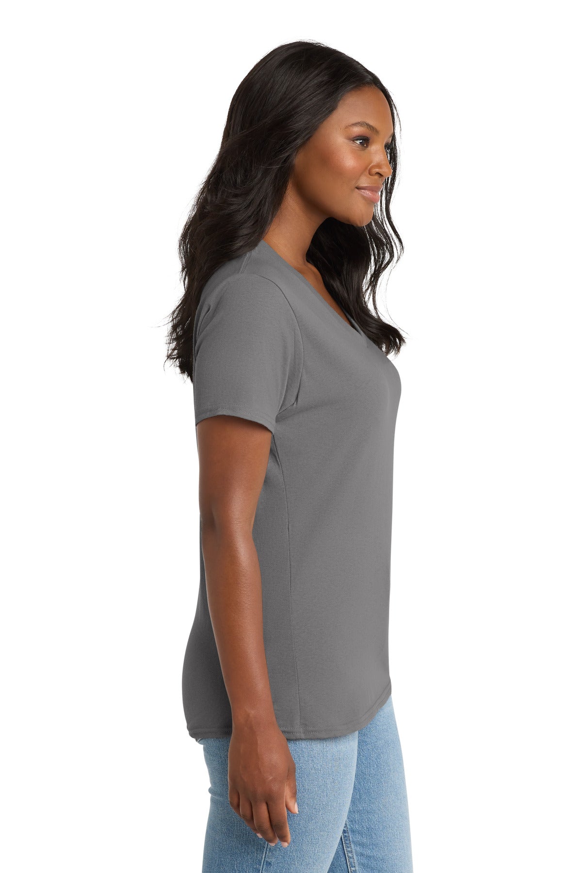 Medium Grey Port & Co Women's Core Cotton V-Neck Tee. LPC54V