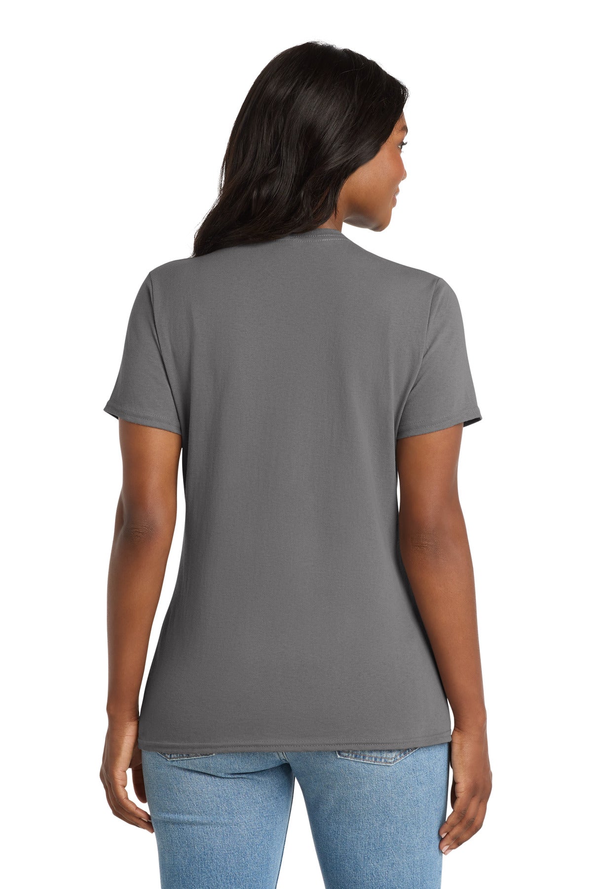 Medium Grey Port & Co Women's Core Cotton V-Neck Tee. LPC54V