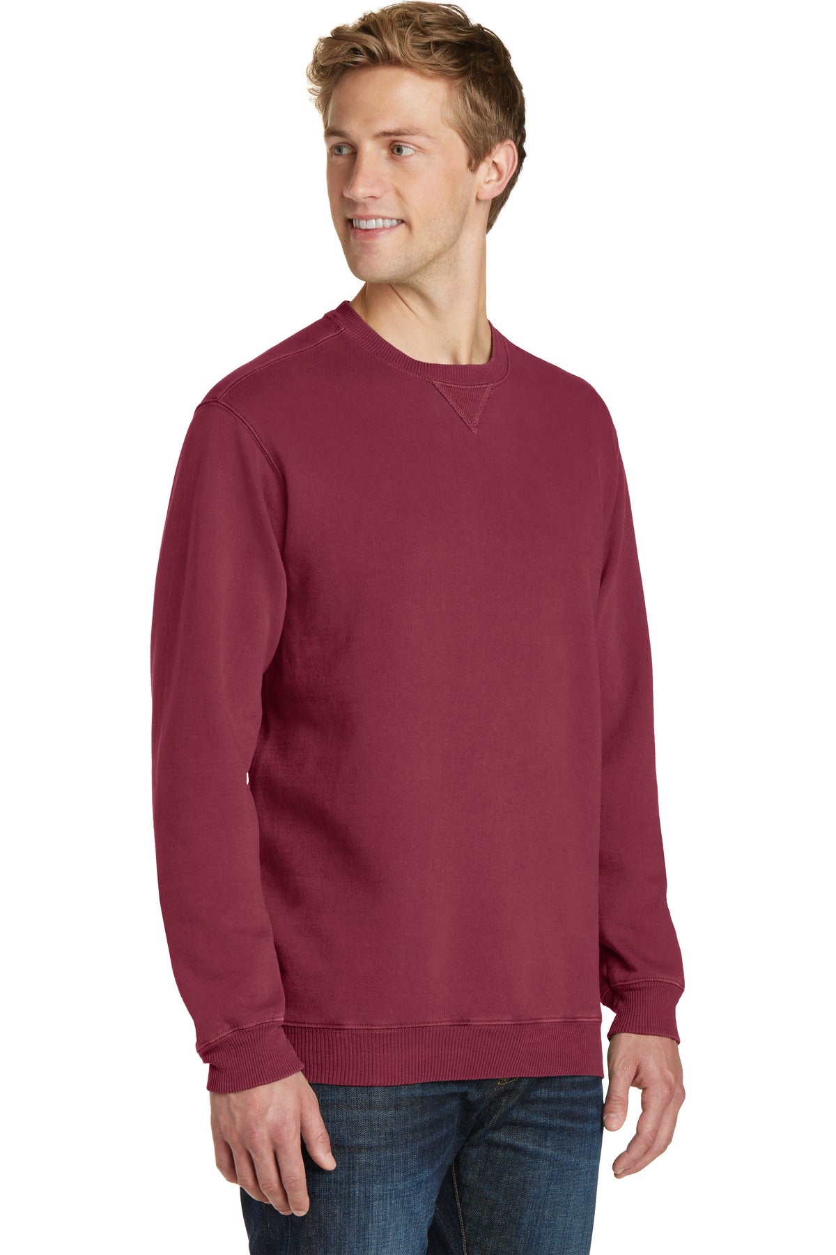 Merlot Port & Co Beach Wash Garment-Dyed Crewneck Sweatshirt PC098