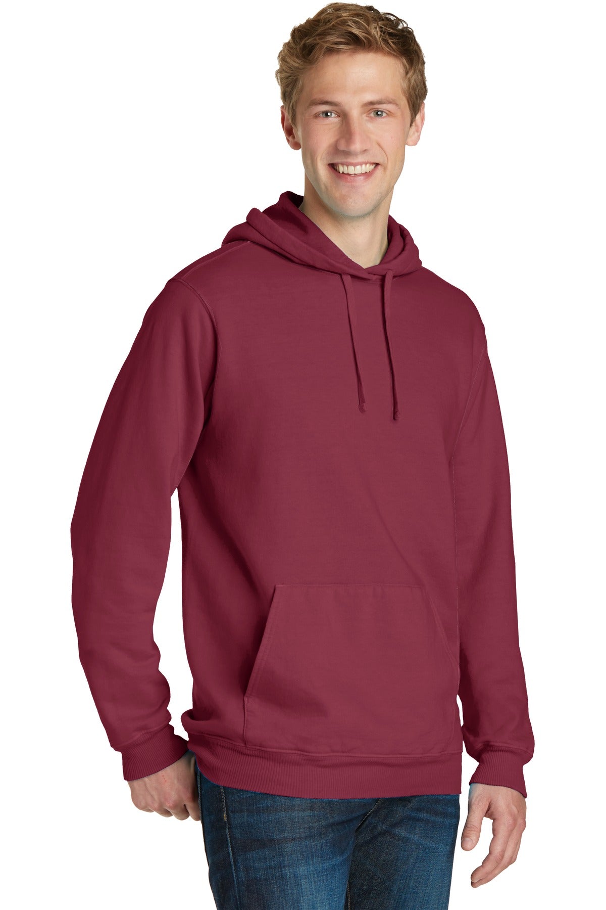 Merlot Port & Co Beach Wash Garment-Dyed Pullover Hooded Sweatshirt. PC098H