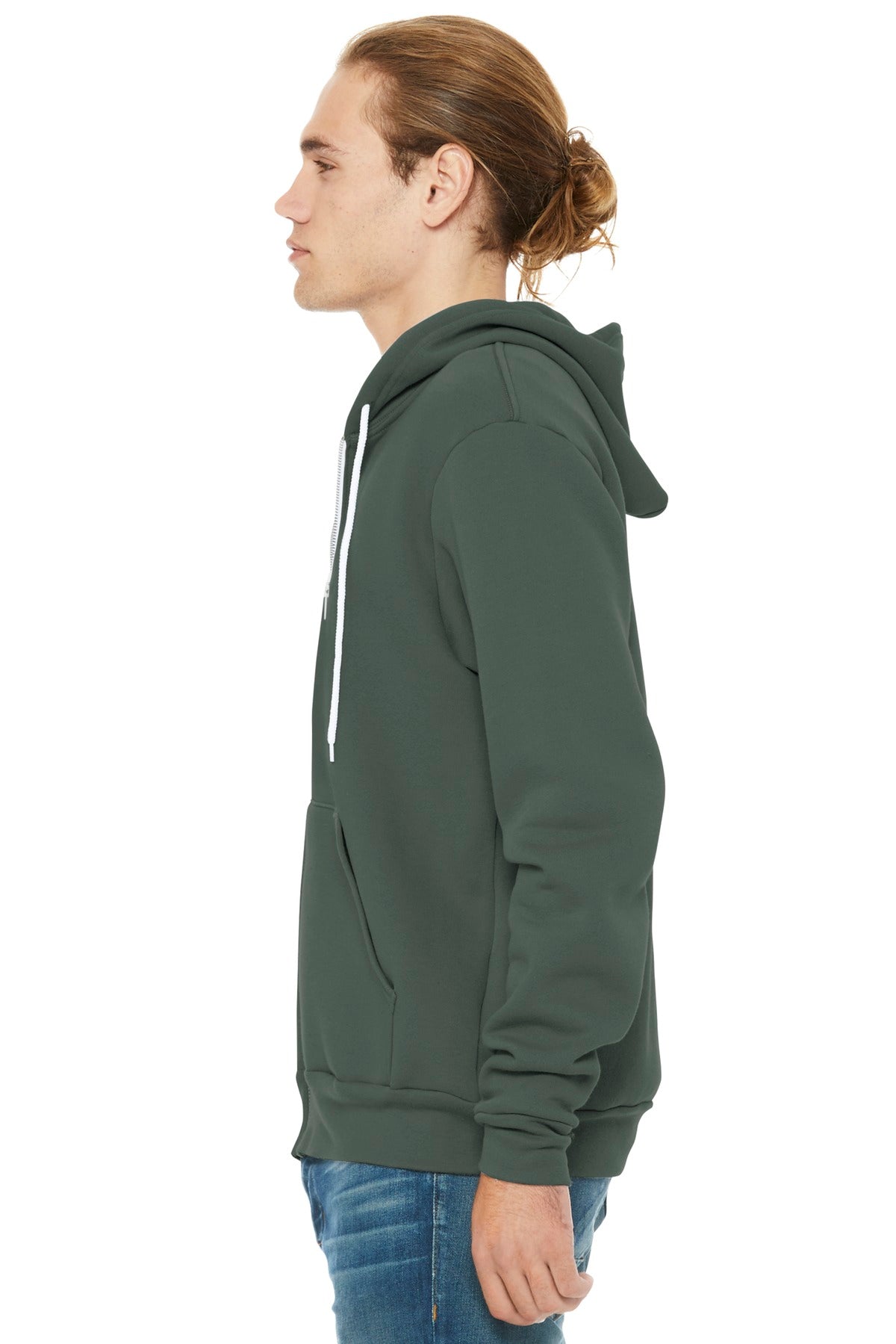 Military Green BELLA+CANVAS Unisex Sponge Fleece Full-Zip Hoodie. BC3739