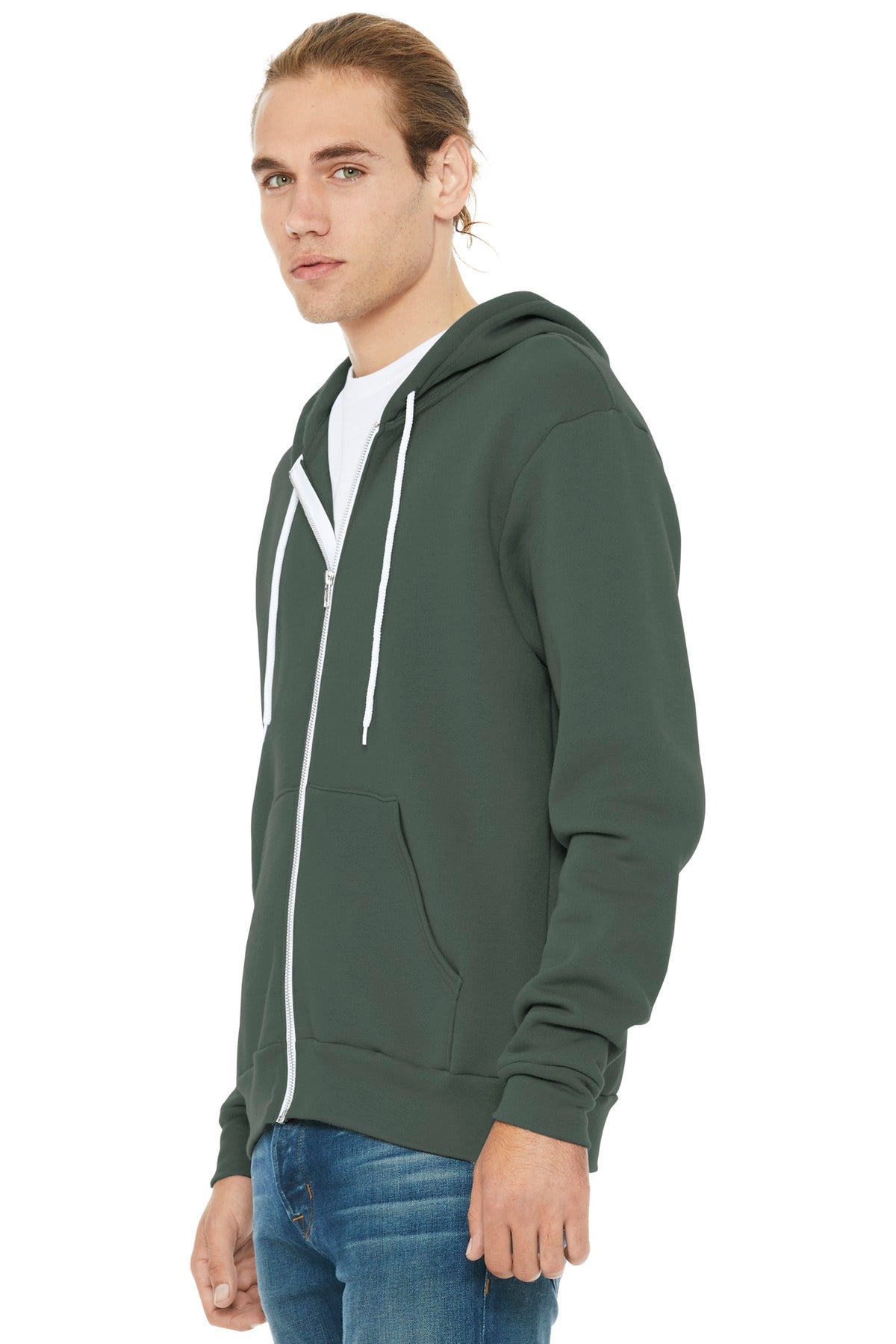 Military Green BELLA+CANVAS Unisex Sponge Fleece Full-Zip Hoodie. BC3739