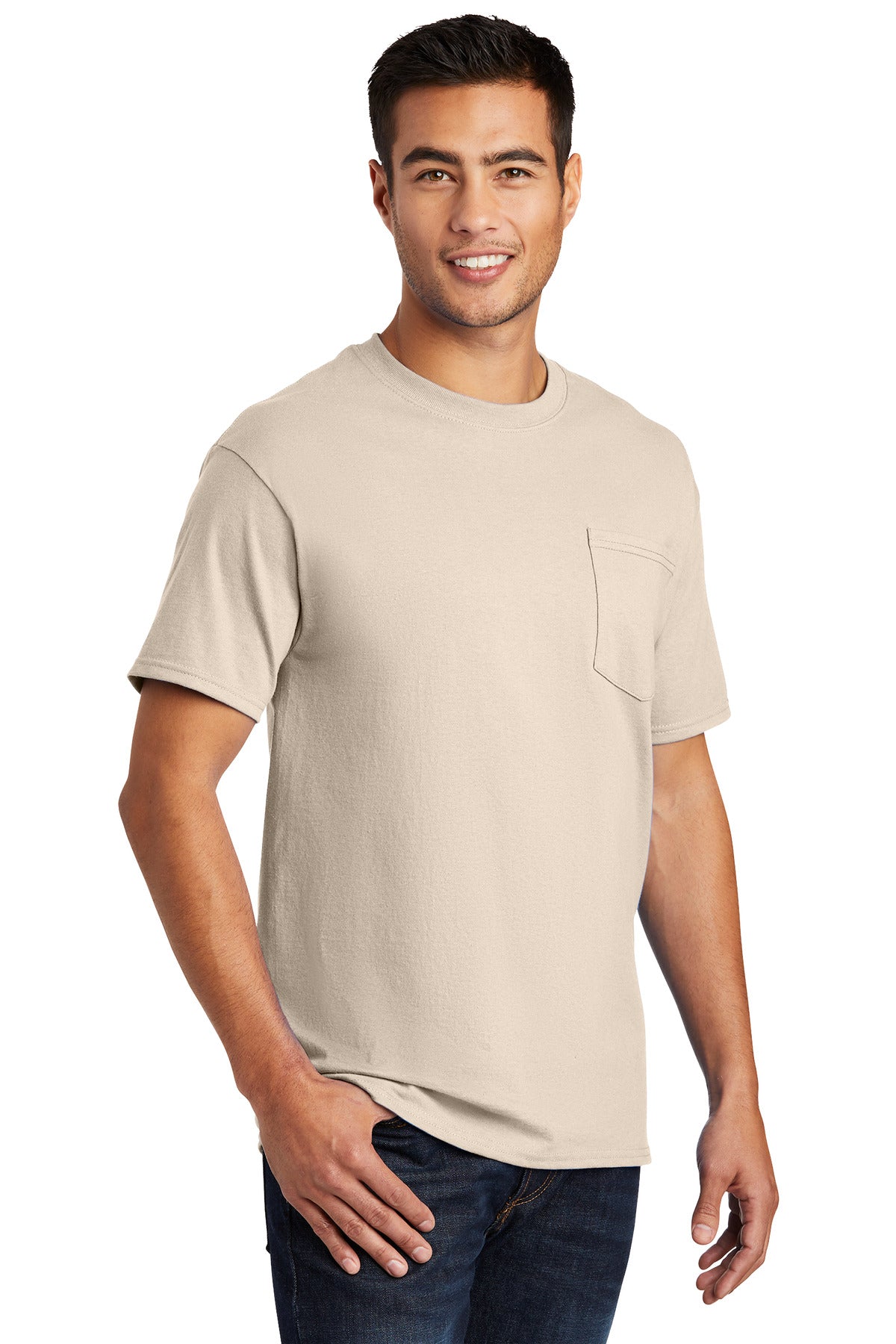 Natural Port & Co Essential Pocket Tee. PC61P