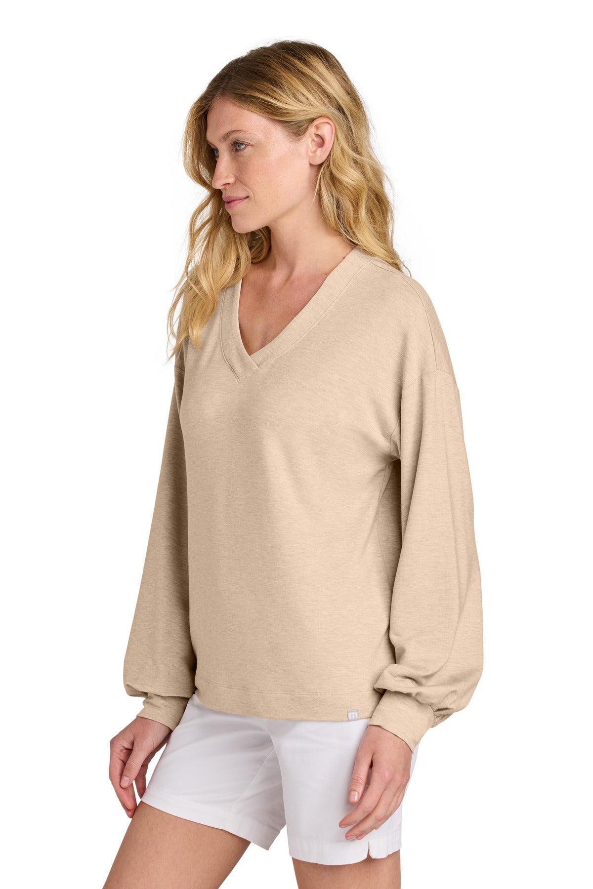 NaturalHtr TravisMathew Women's Long Weekend V-Neck TM1LD009