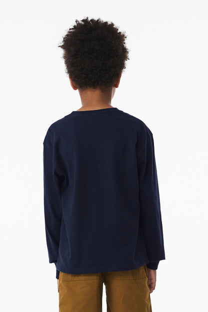 Navy BELLA+CANVAS Youth 6-Ounce Heavyweight Long Sleeve Tee BC3511Y
