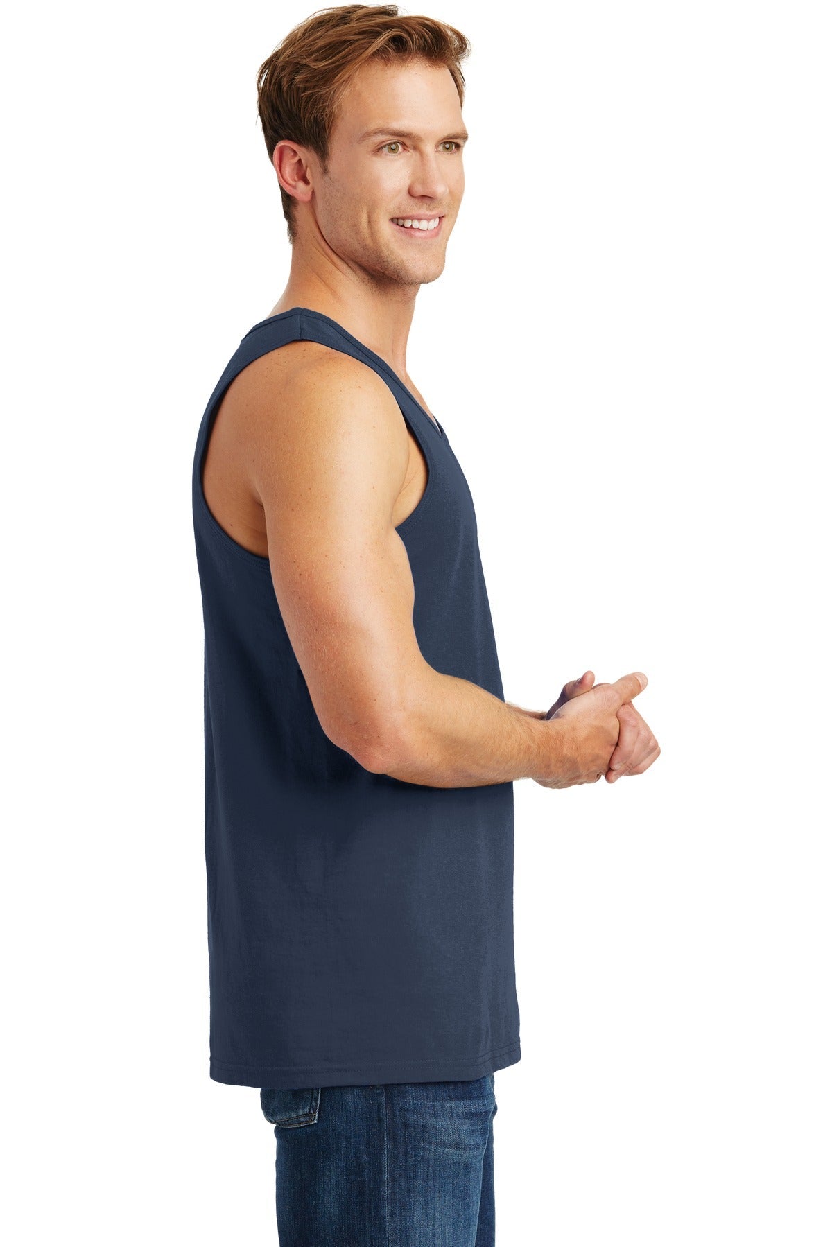 Navy Gildan Heavy Cotton Tank Top. G5200