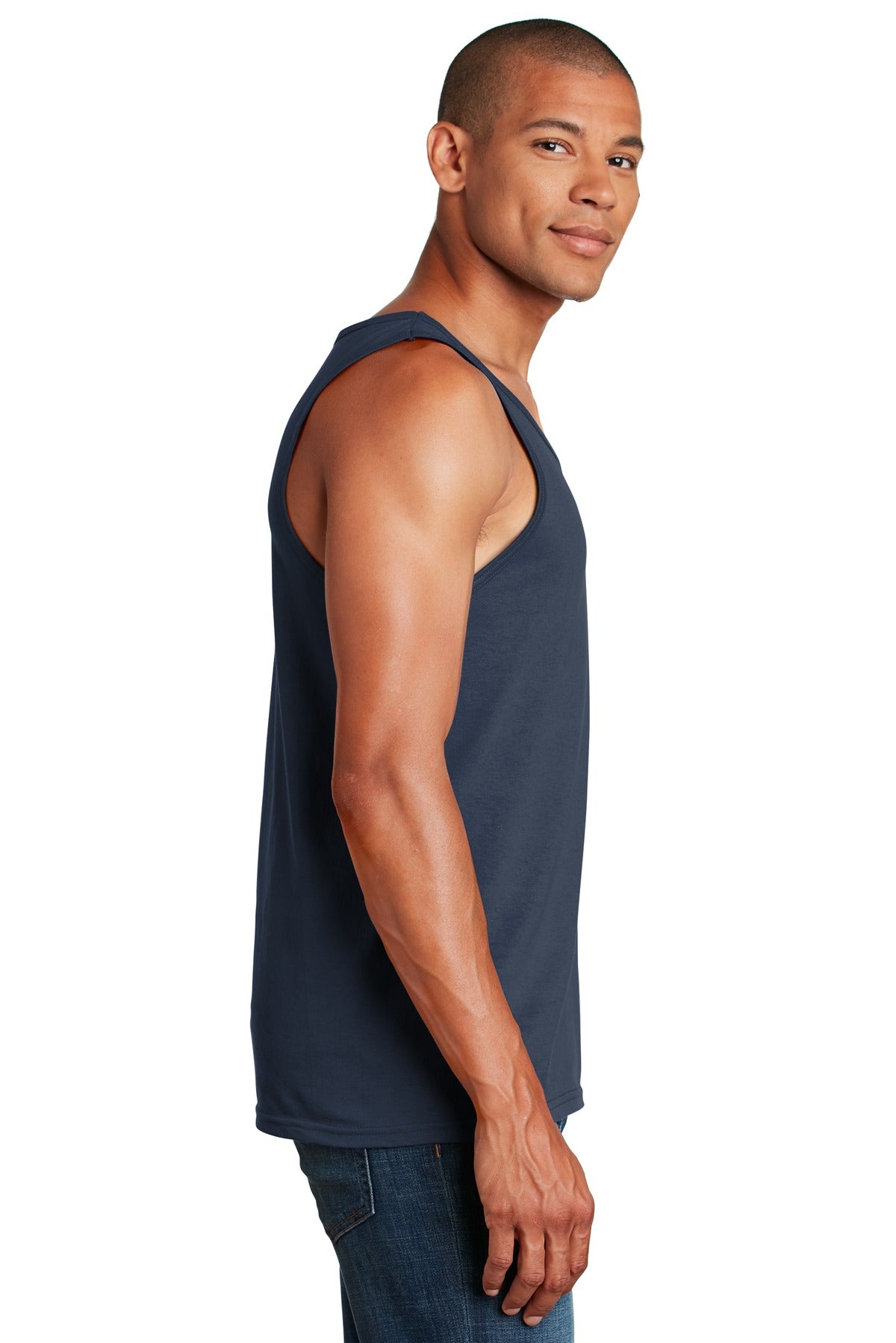 Navy Gildan Heavy Cotton Tank Top. G5200