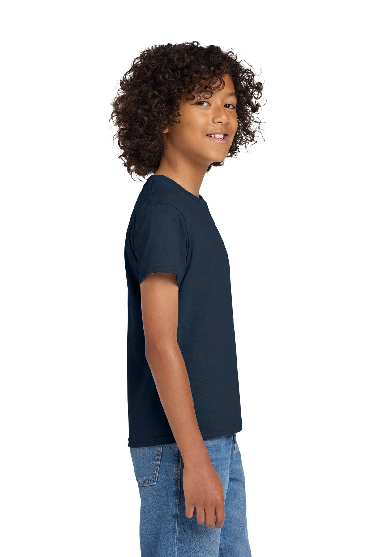 Navy Gildan Youth DryBlend 50 Cotton/50 Poly T-Shirt. 8000B