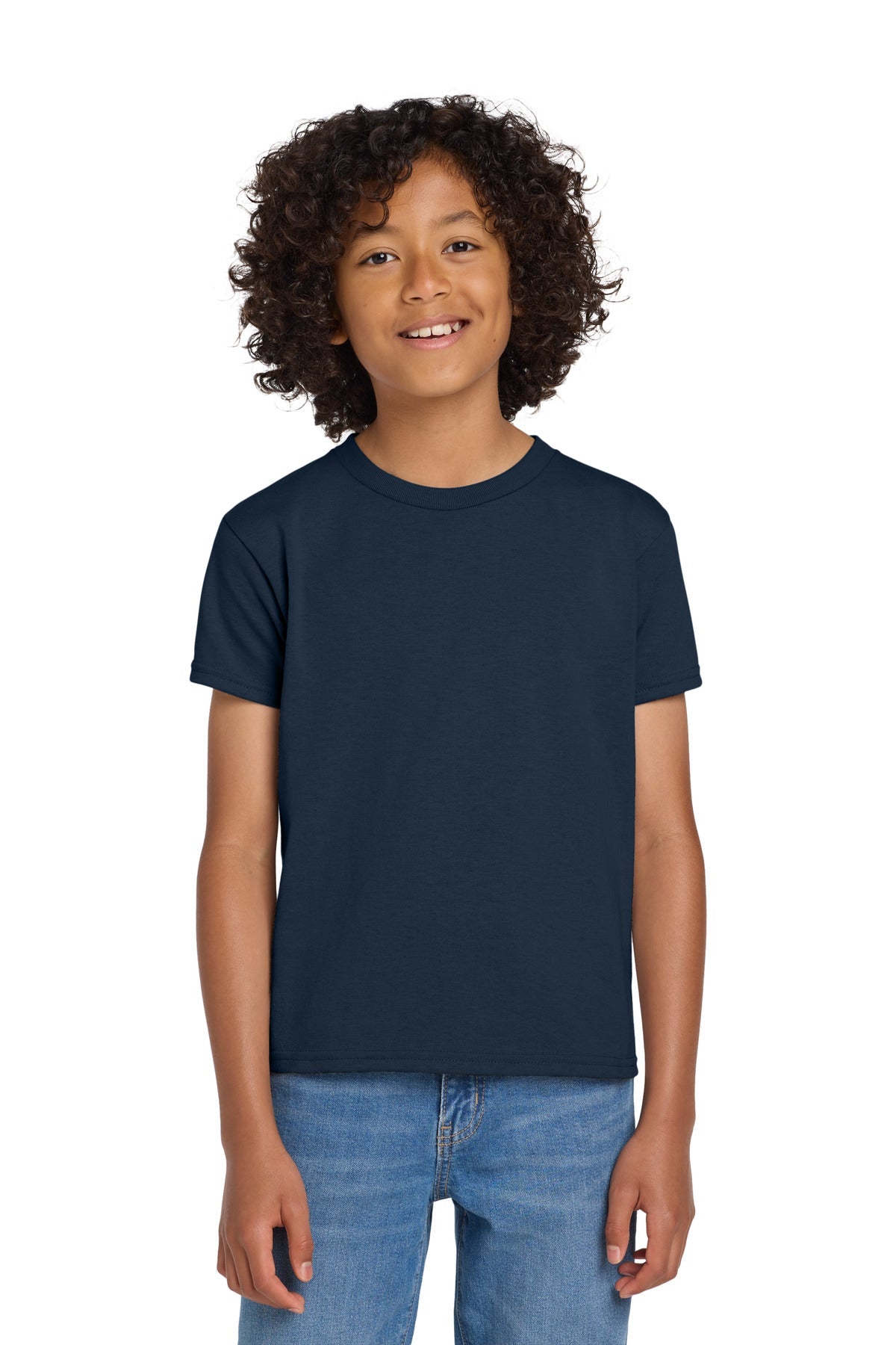 Navy Gildan Youth DryBlend 50 Cotton/50 Poly T-Shirt. 8000B