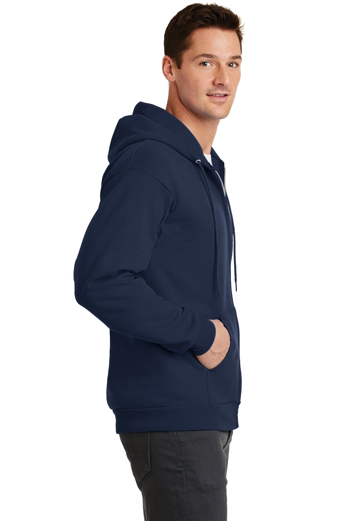 Navy Port & Co Core Fleece Full-Zip Hooded Sweatshirt. PC78ZH