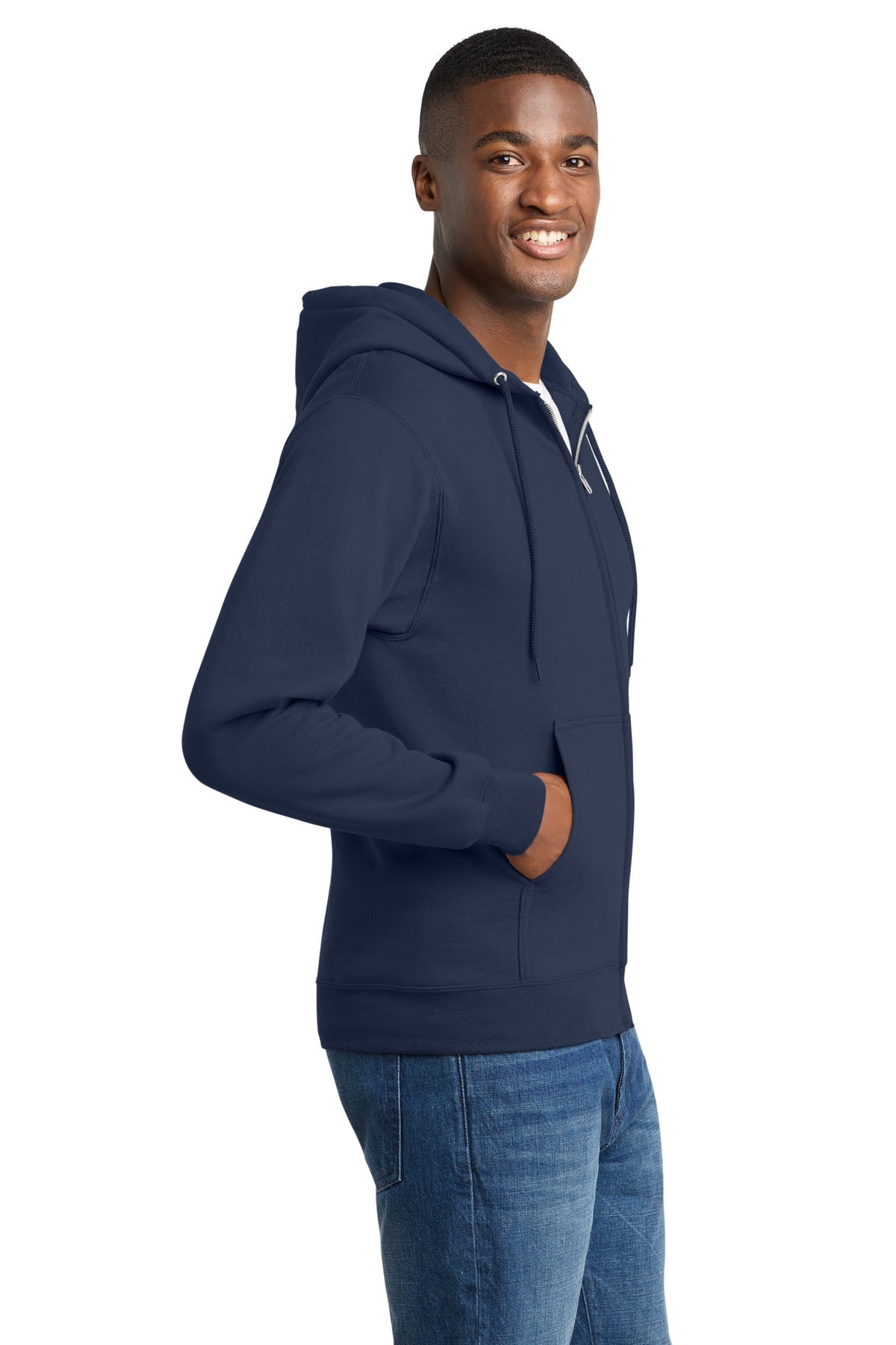 Navy Port & Co Core Fleece Full-Zip Hooded Sweatshirt. PC78ZH