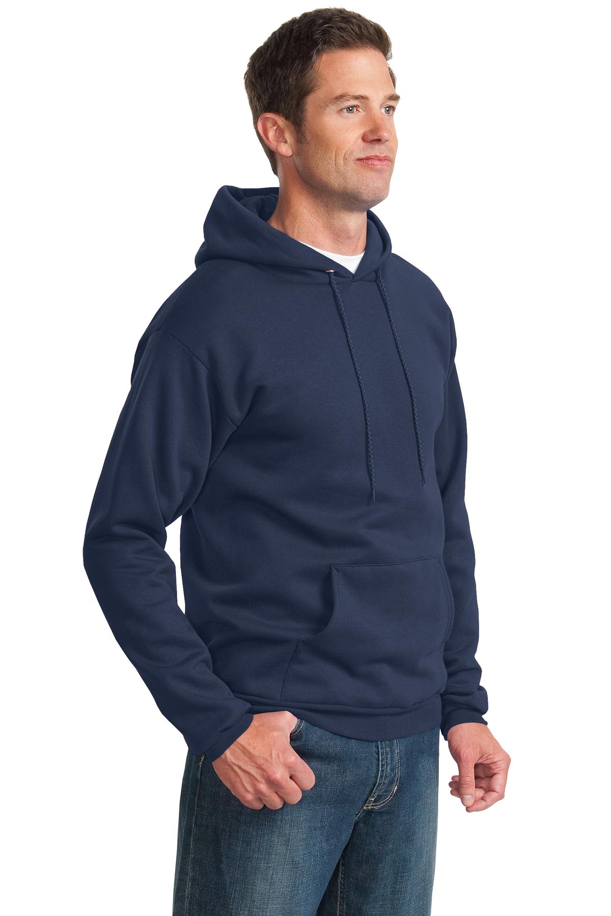 Navy Port & Co Essential Fleece Pullover Hooded Sweatshirt. PC90H