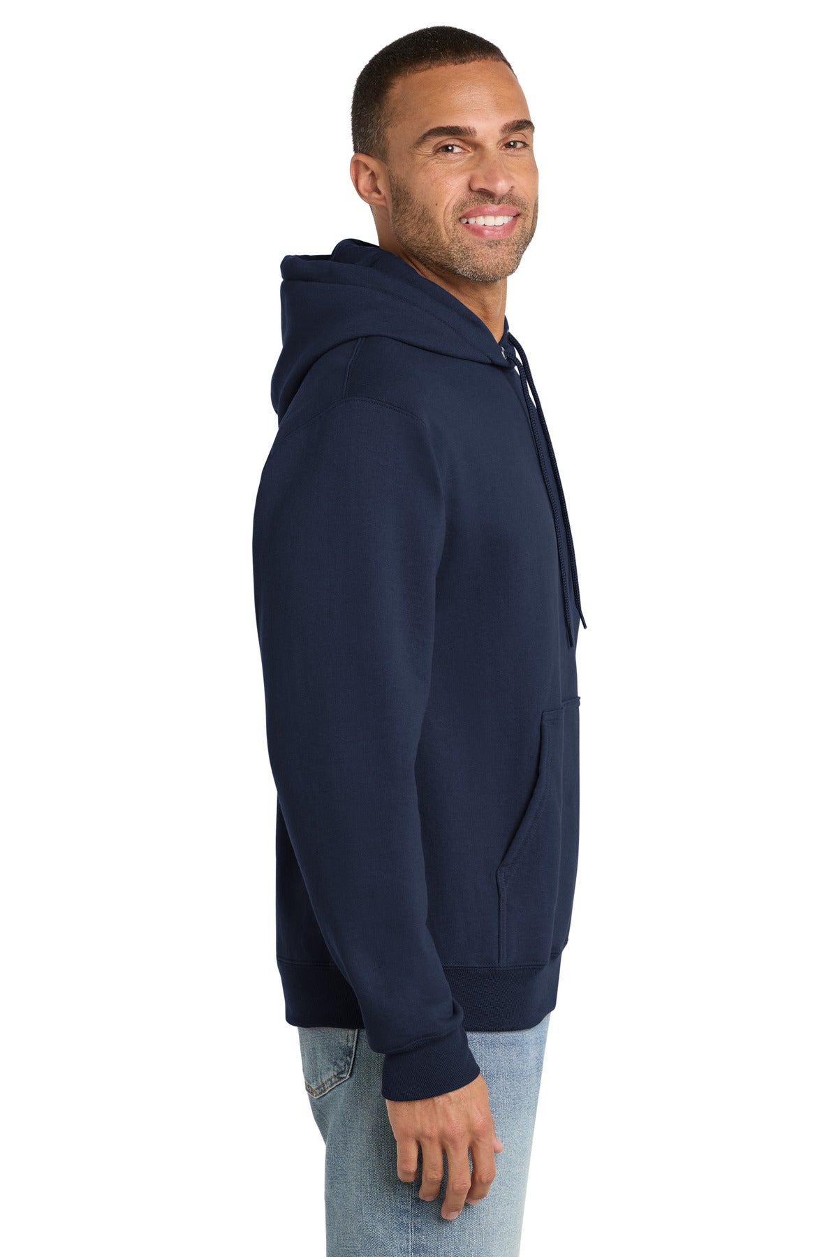 Navy Port & Co Essential Fleece Pullover Hooded Sweatshirt. PC90H