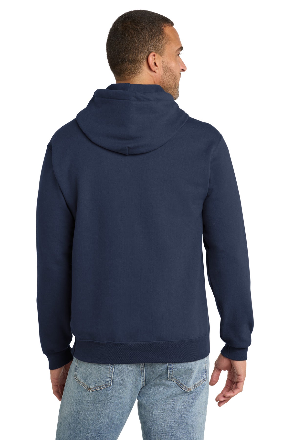 Navy Port & Co Essential Fleece Pullover Hooded Sweatshirt. PC90H