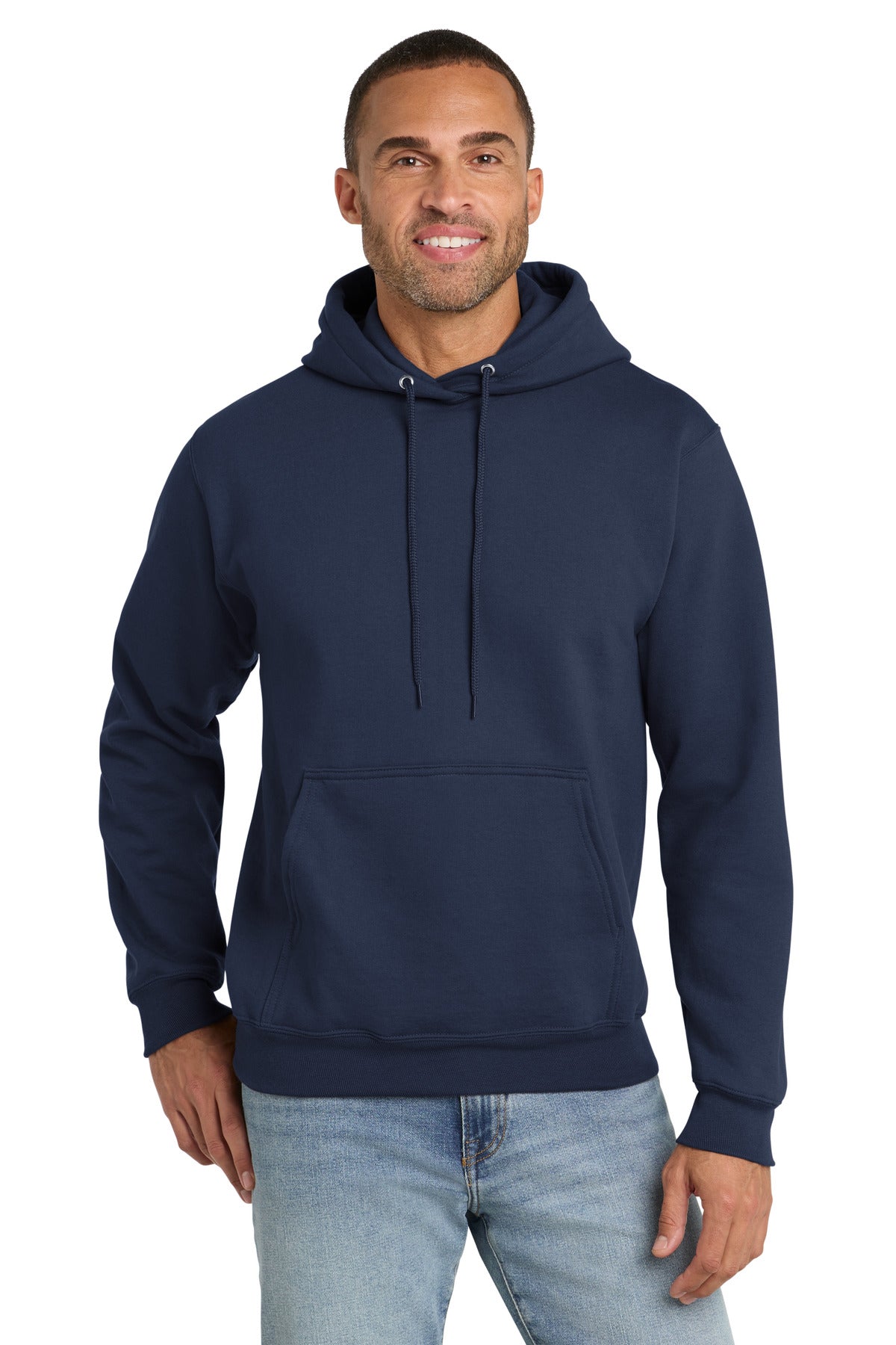 Navy Port & Co Essential Fleece Pullover Hooded Sweatshirt. PC90H