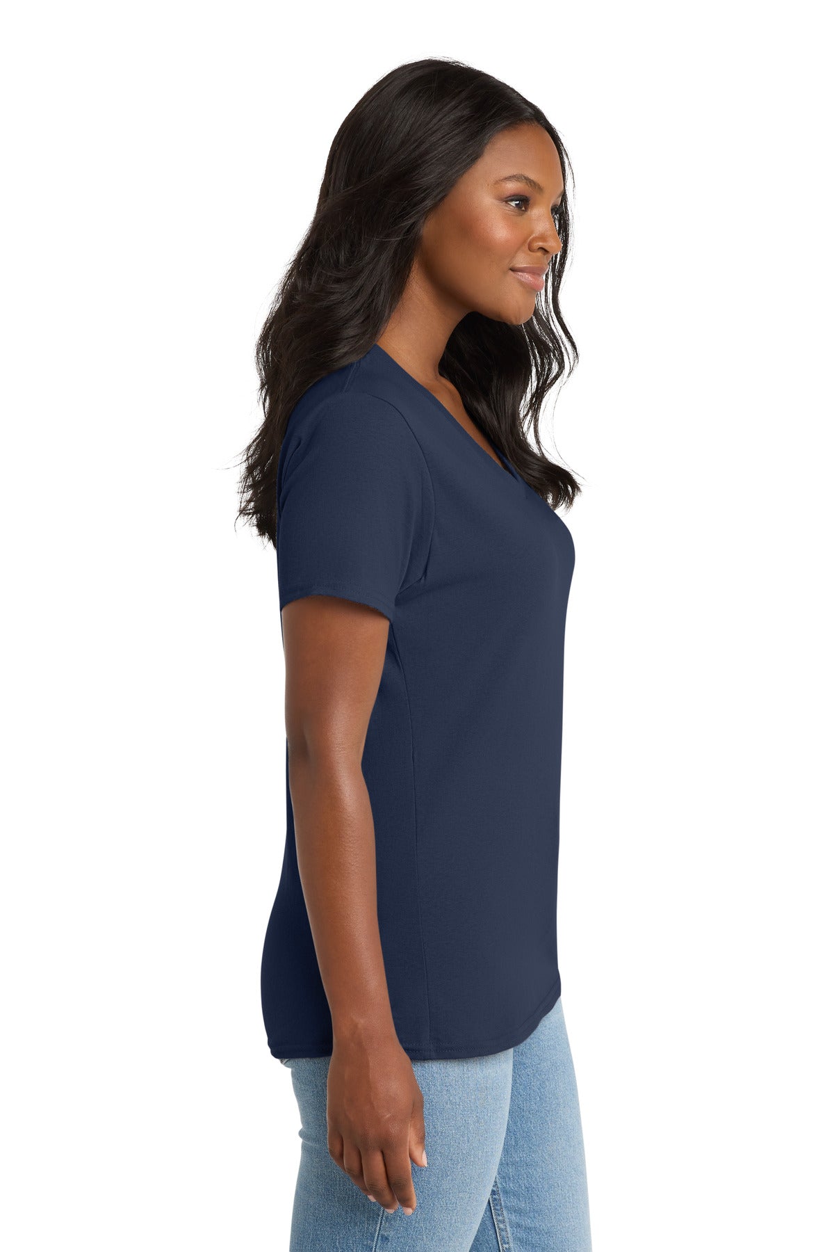 Navy Port & Co Women's Core Cotton V-Neck Tee. LPC54V