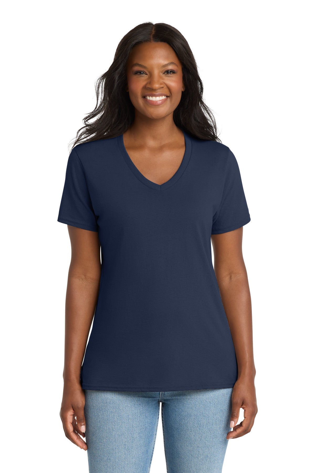 Navy Port & Co Women's Core Cotton V-Neck Tee. LPC54V