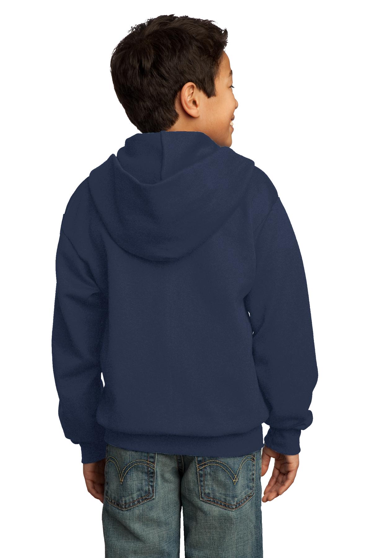 Navy Port & Co Youth Core Fleece Full-Zip Hooded Sweatshirt. PC90YZH