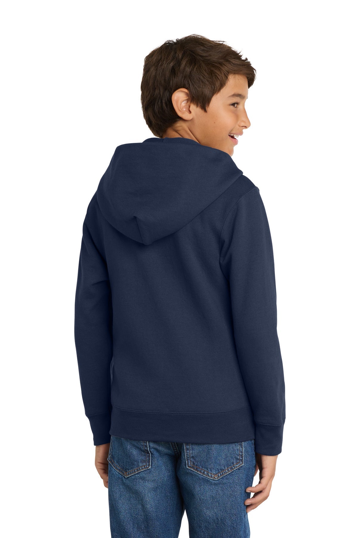 Navy Port & Co Youth Core Fleece Full-Zip Hooded Sweatshirt. PC90YZH