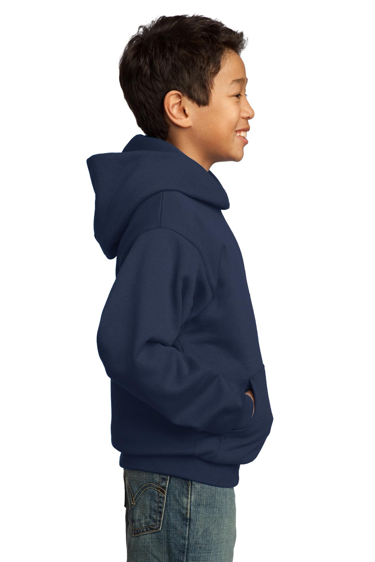 Navy Port & Co Youth Core Fleece Pullover Hooded Sweatshirt. PC90YH