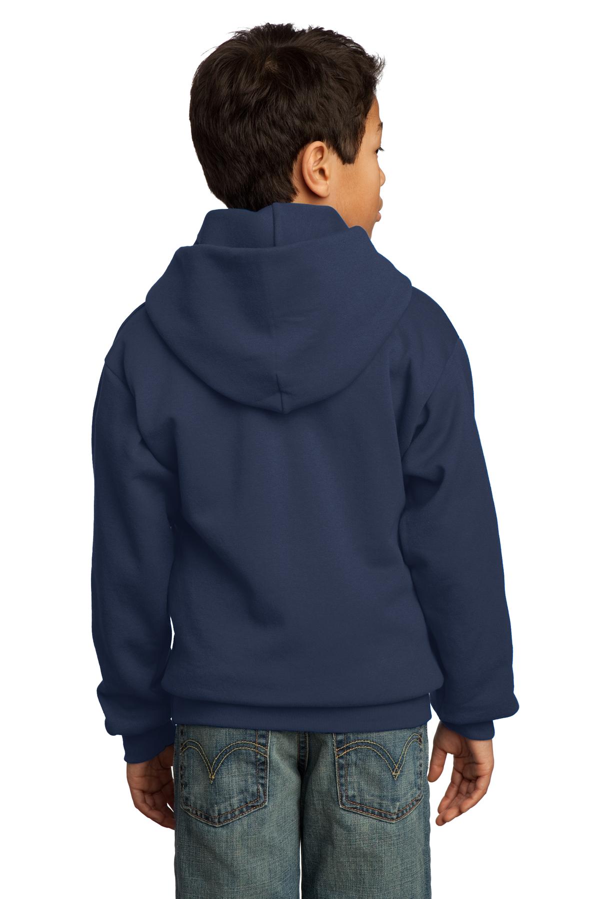 Navy Port & Co Youth Core Fleece Pullover Hooded Sweatshirt. PC90YH