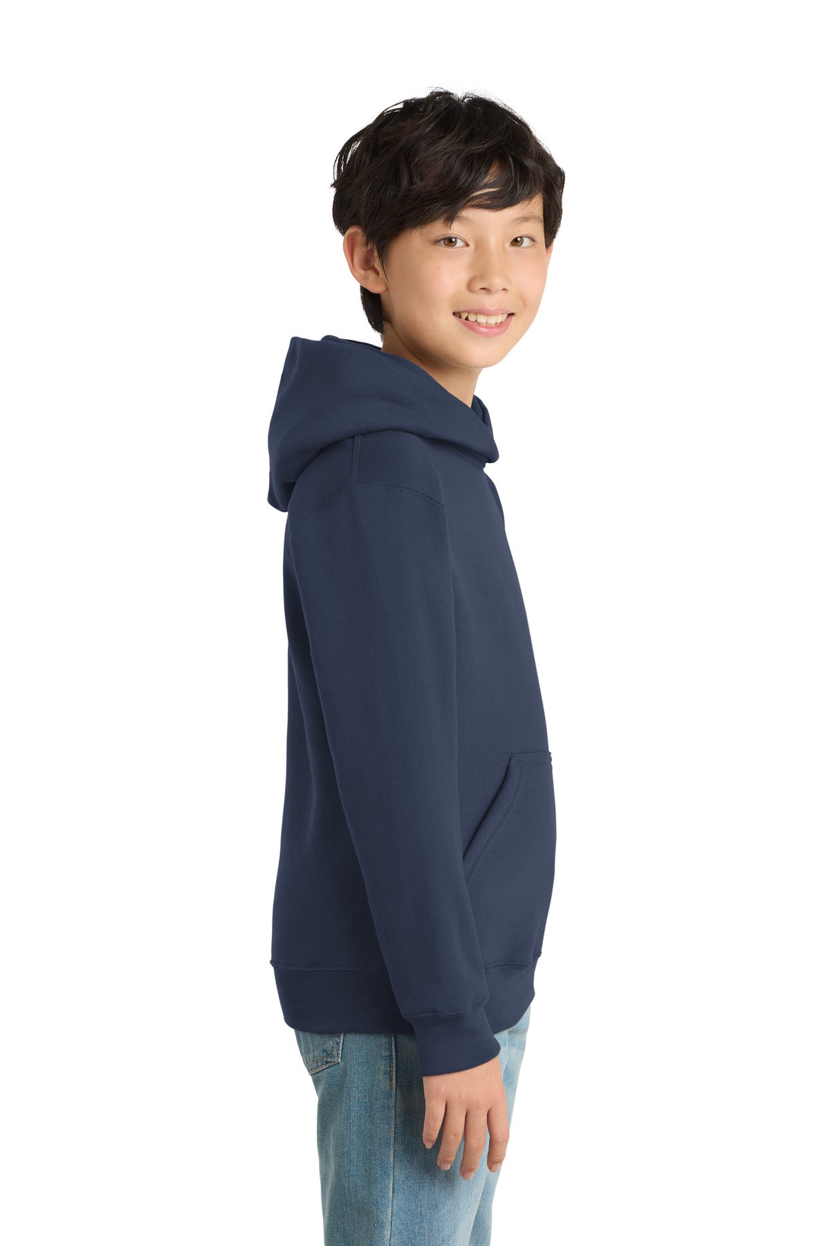 Navy Port & Co Youth Core Fleece Pullover Hooded Sweatshirt. PC90YH