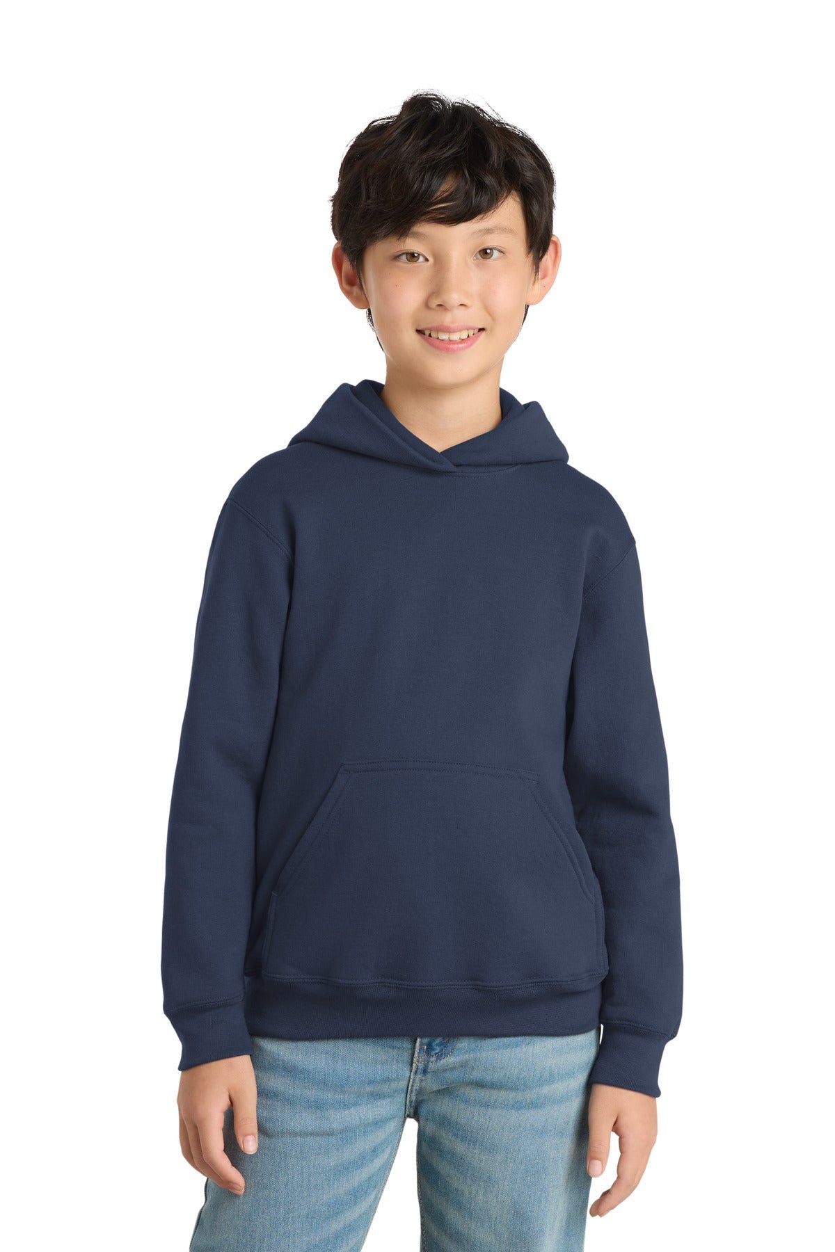 Navy Port & Co Youth Core Fleece Pullover Hooded Sweatshirt. PC90YH