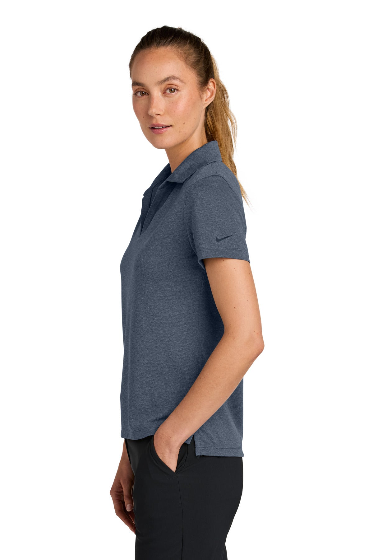 NavyHthr Nike Women's Dri-FIT Smooth Heather Polo NKFQ4793