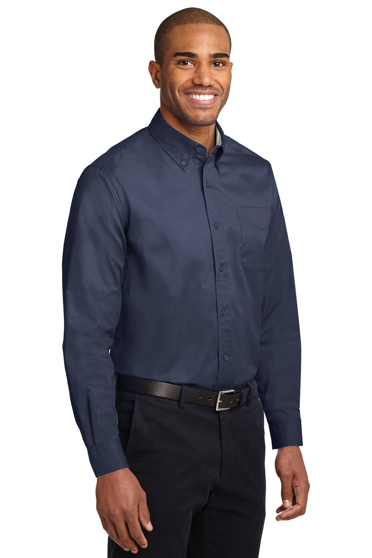Navy/Lt Stone Port Authority Long Sleeve Easy Care Shirt S608
