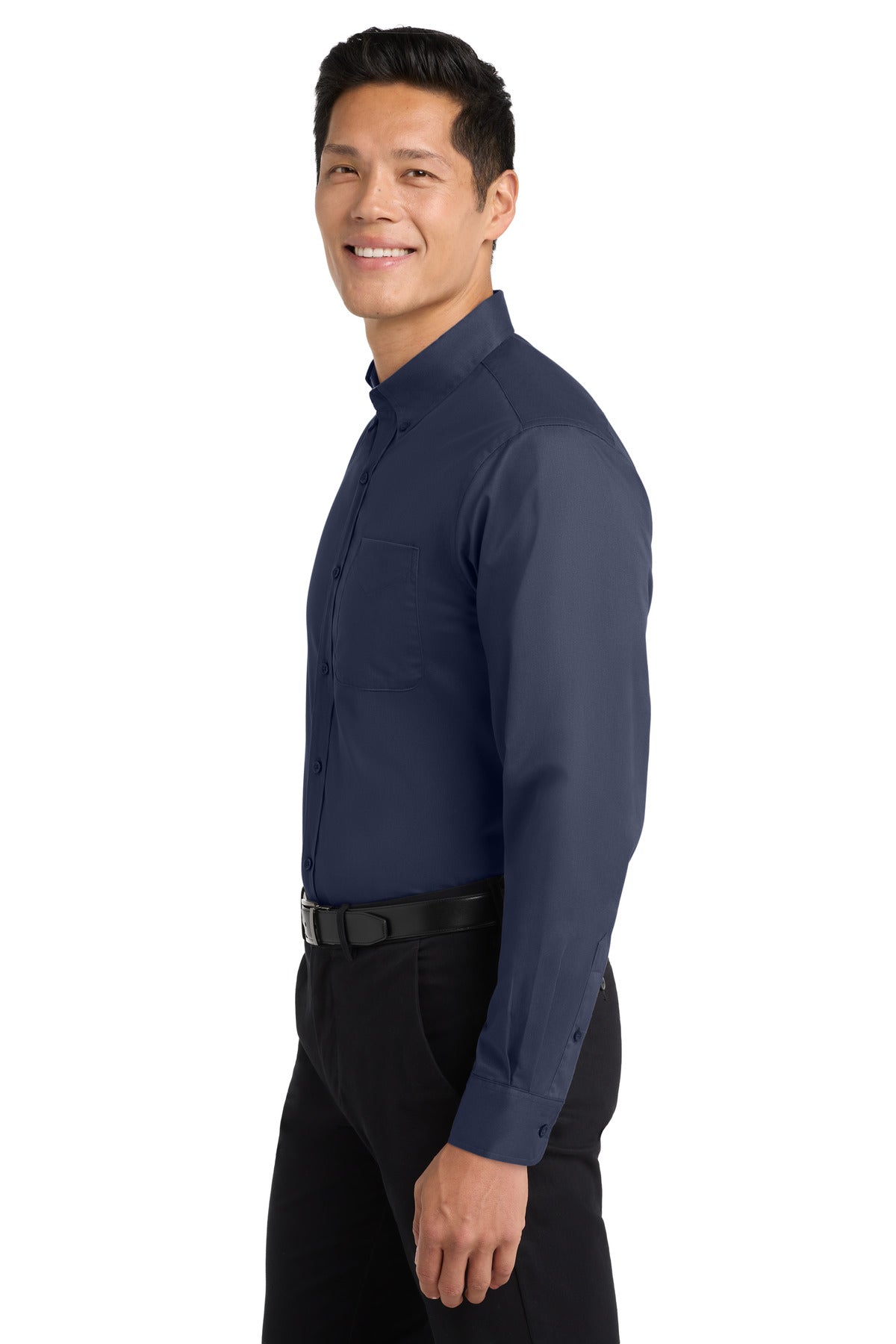 Navy/Lt Stone Port Authority Long Sleeve Easy Care Shirt S608