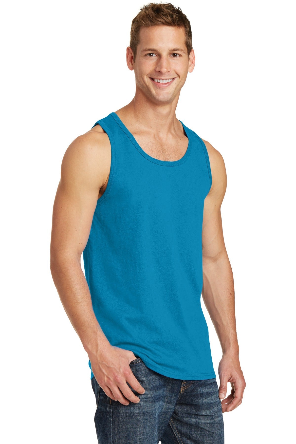Neon Blue Port & Co Core Cotton Tank Top. PC54TT