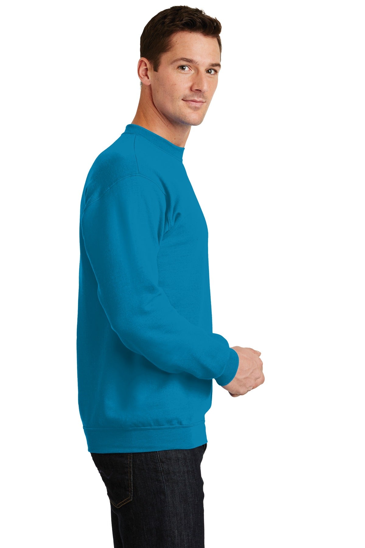 Neon Blue Port & Co Core Fleece Crewneck Sweatshirt. PC78