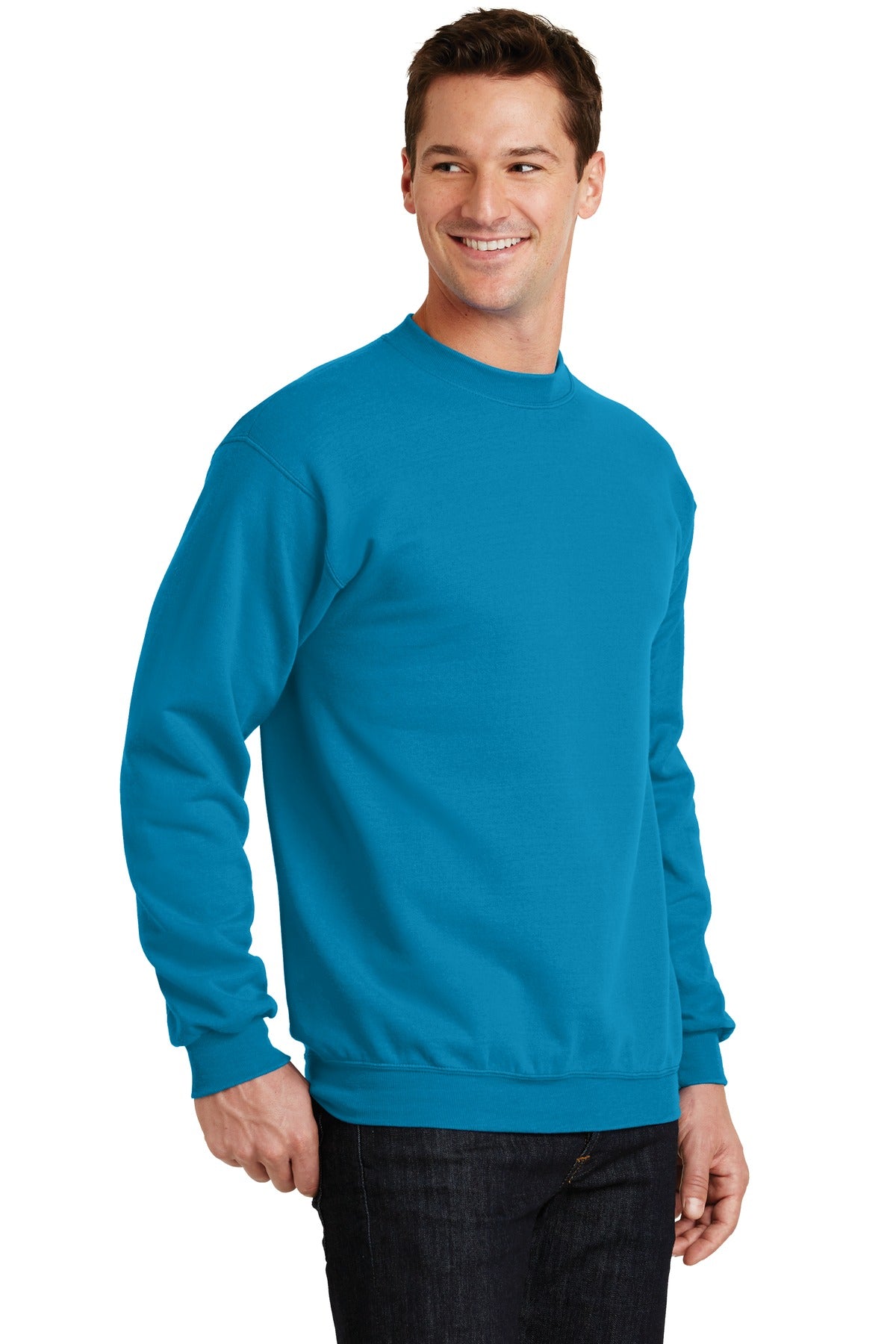 Neon Blue Port & Co Core Fleece Crewneck Sweatshirt. PC78