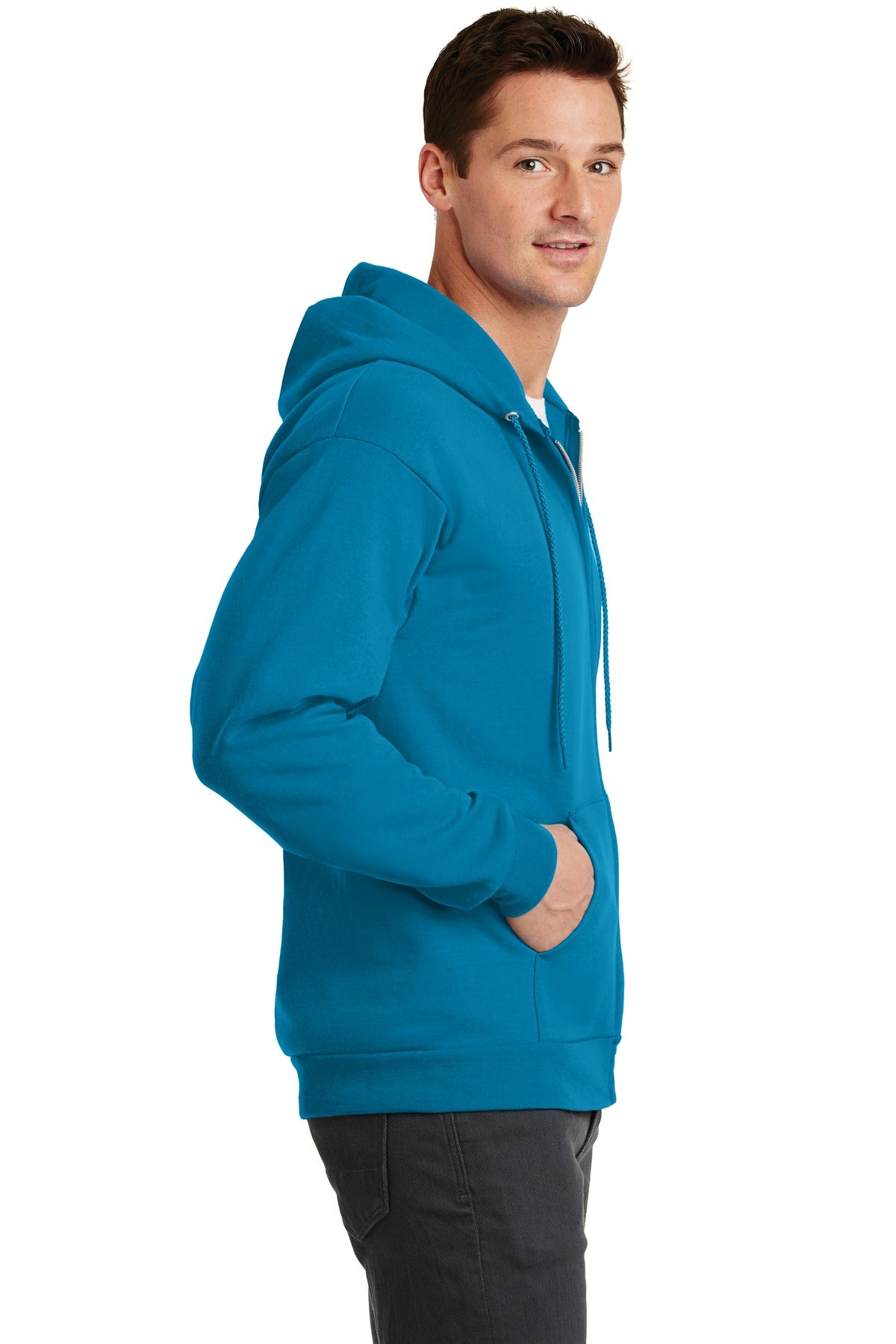 Neon Blue Port & Co Core Fleece Full-Zip Hooded Sweatshirt. PC78ZH