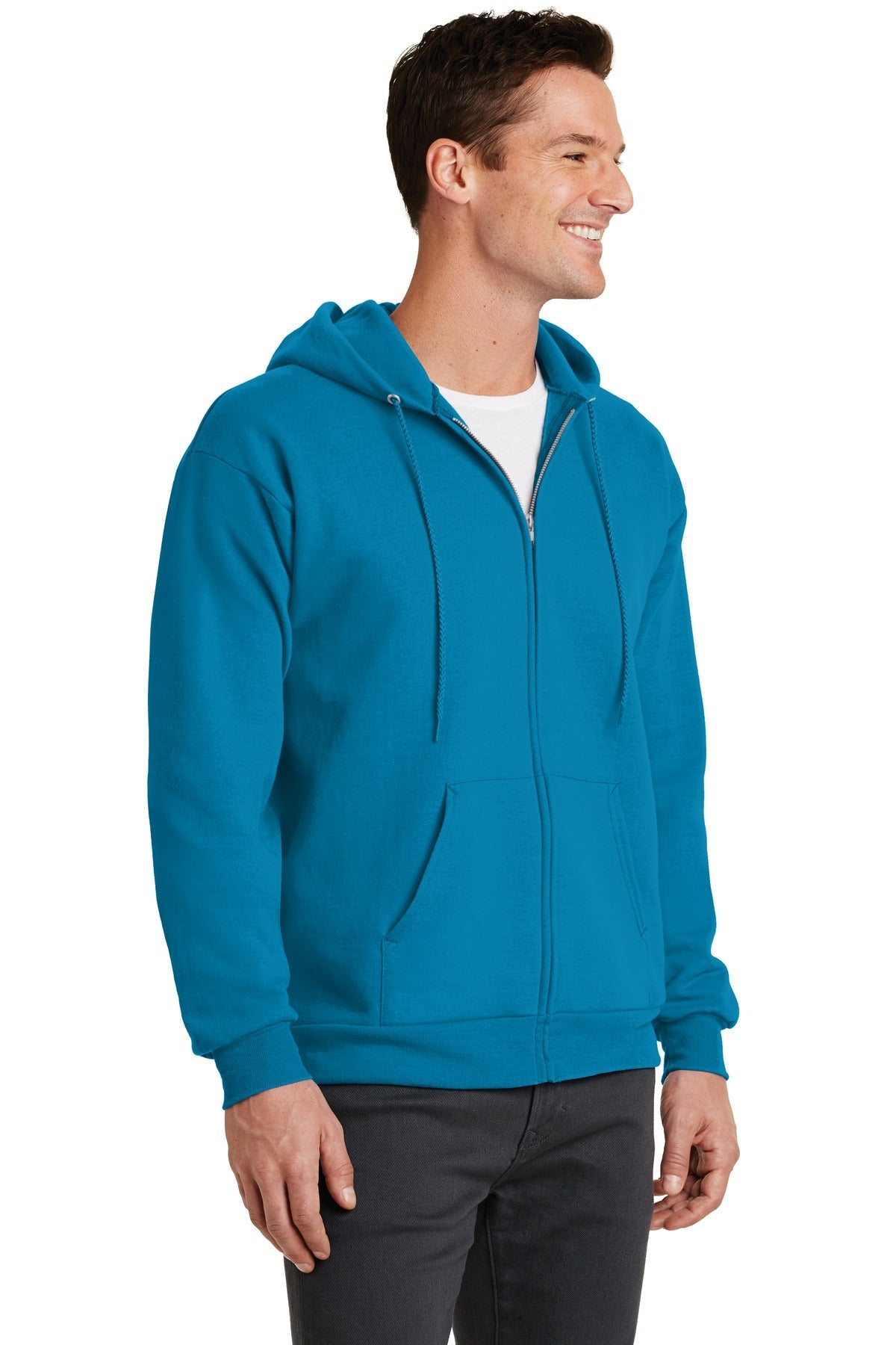 Neon Blue Port & Co Core Fleece Full-Zip Hooded Sweatshirt. PC78ZH