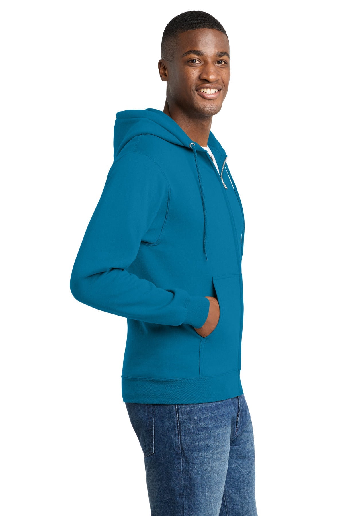 Neon Blue Port & Co Core Fleece Full-Zip Hooded Sweatshirt. PC78ZH