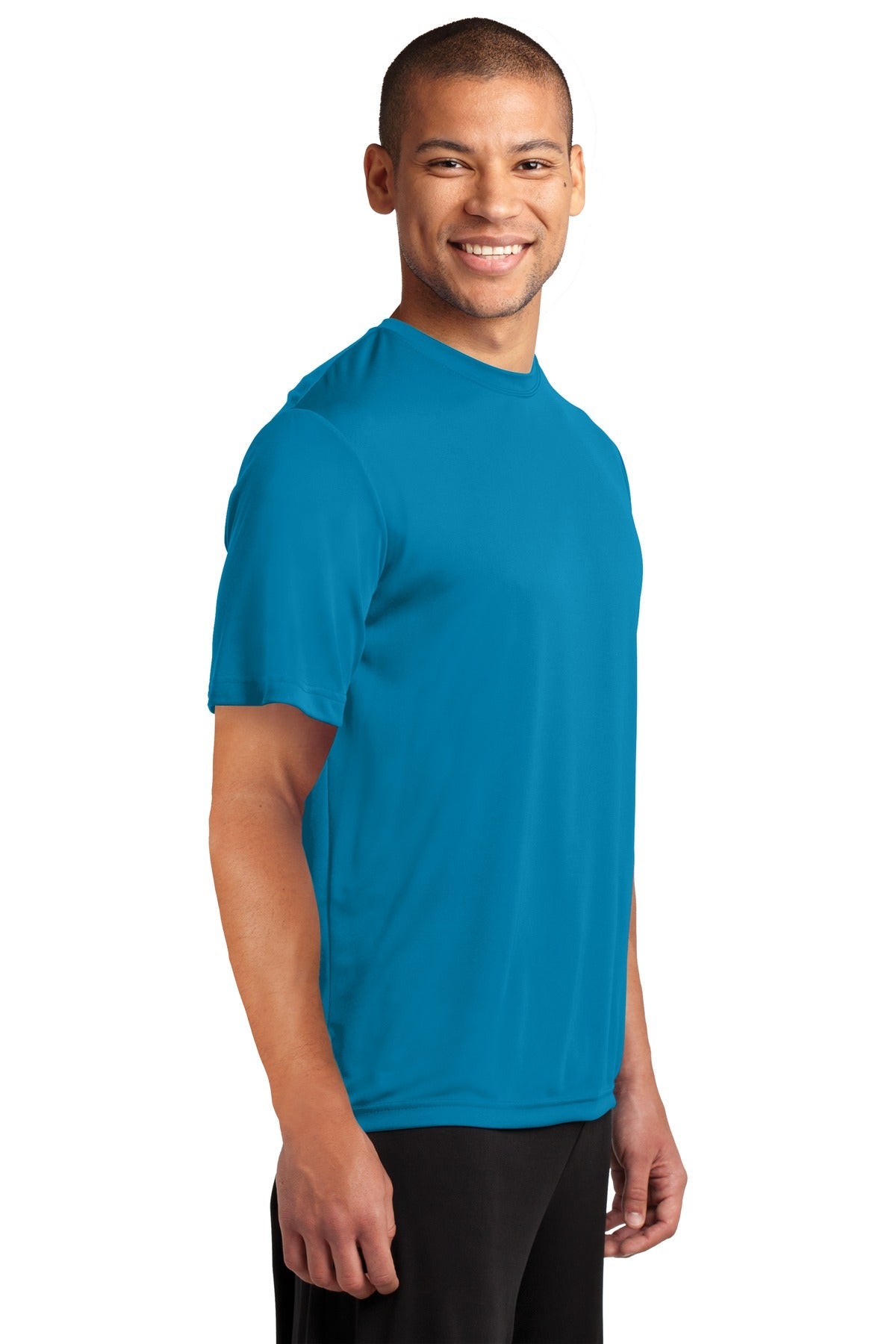 Neon Blue Port & Co Performance Tee. PC380
