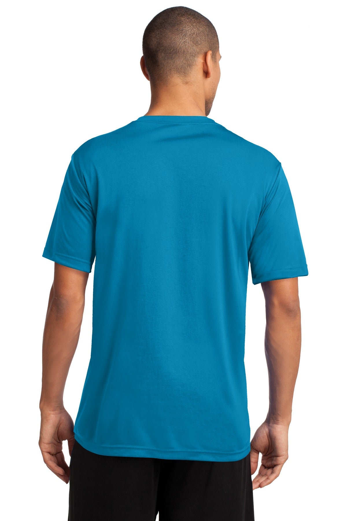 Neon Blue Port & Co Performance Tee. PC380