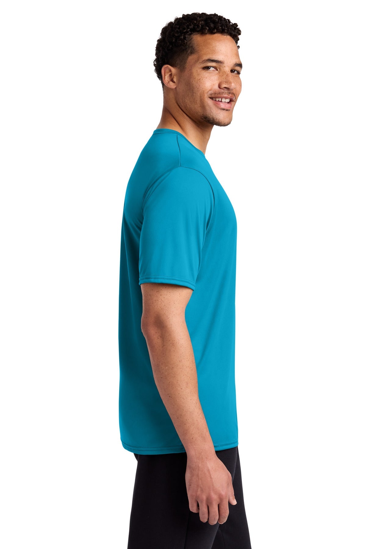Neon Blue Port & Co Performance Tee. PC380