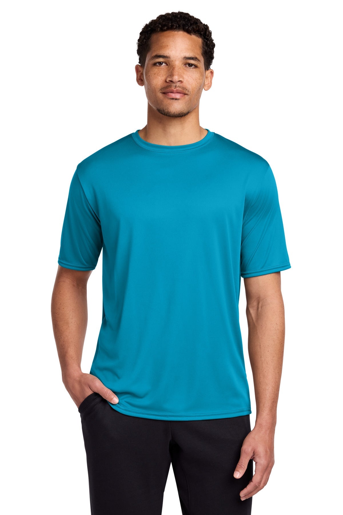 Neon Blue Port & Co Performance Tee. PC380