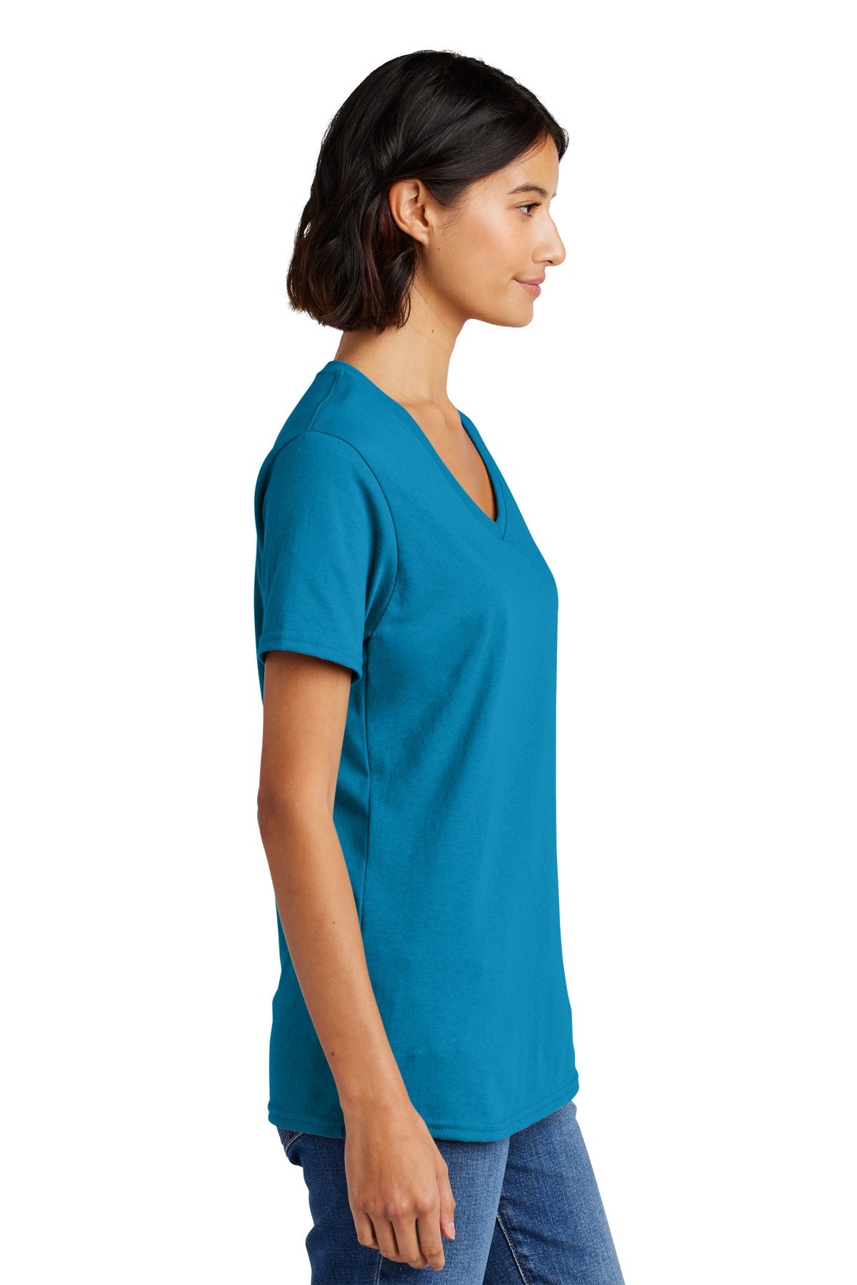 Neon Blue Port & Co Women's Core Cotton V-Neck Tee. LPC54V