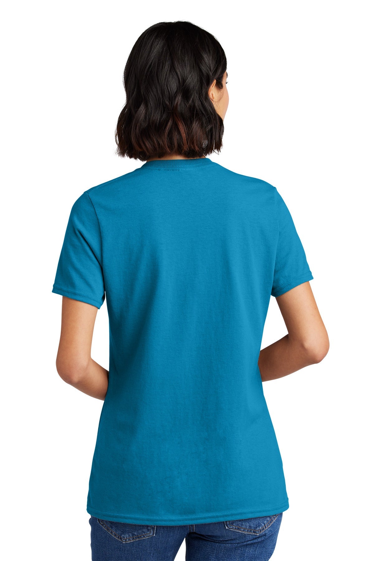Neon Blue Port & Co Women's Core Cotton V-Neck Tee. LPC54V