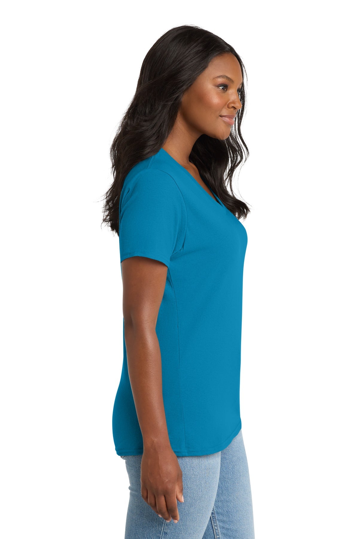 Neon Blue Port & Co Women's Core Cotton V-Neck Tee. LPC54V