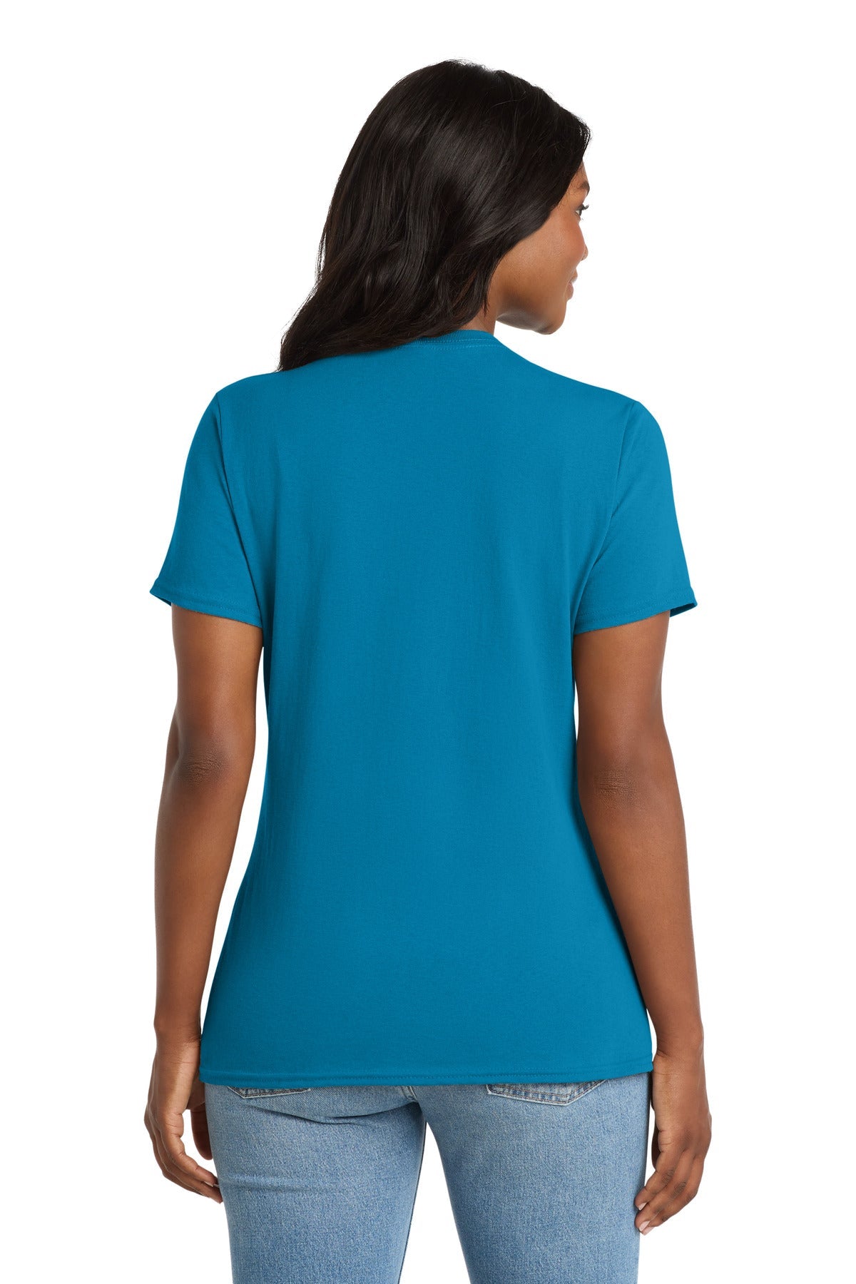 Neon Blue Port & Co Women's Core Cotton V-Neck Tee. LPC54V