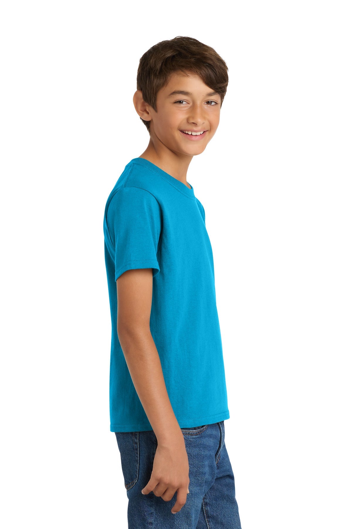 Neon Blue Port & Co Youth Core Cotton Tee. PC54Y
