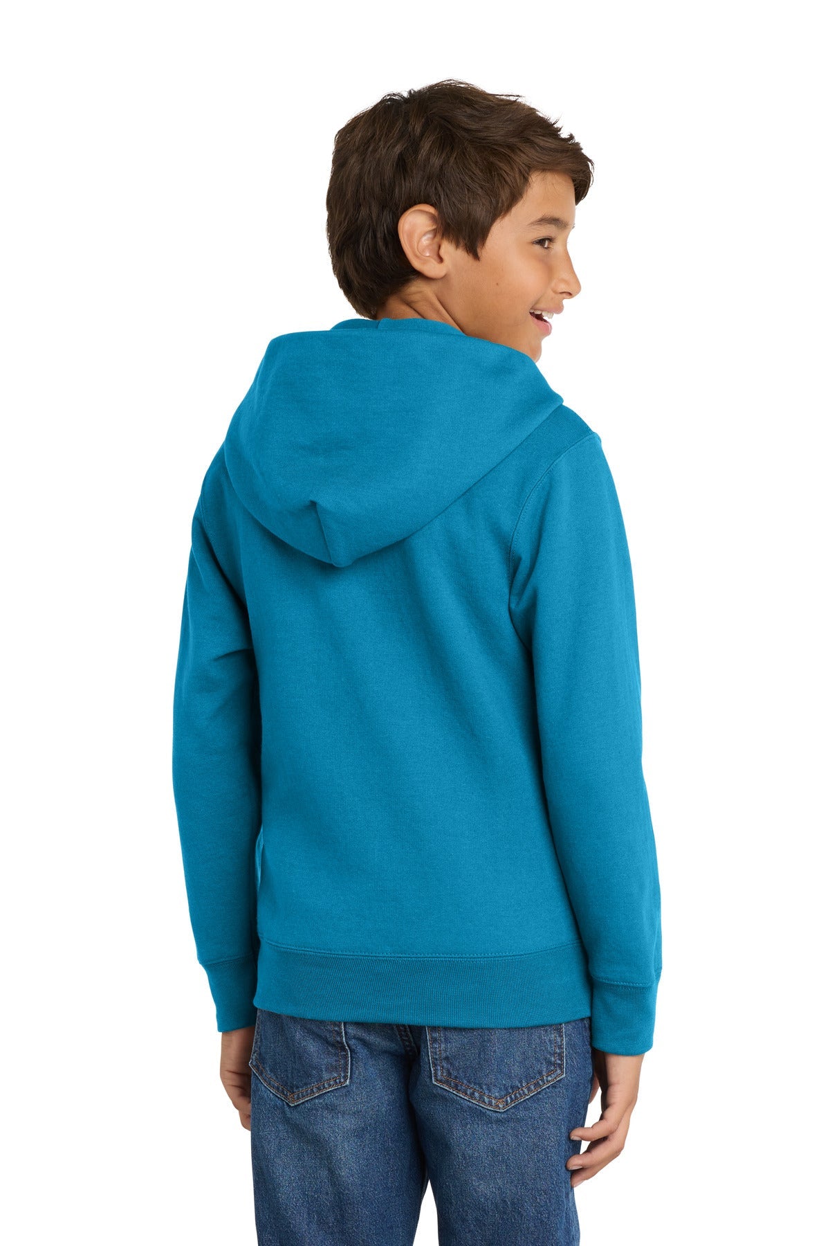 Neon Blue Port & Co Youth Core Fleece Full-Zip Hooded Sweatshirt. PC90YZH