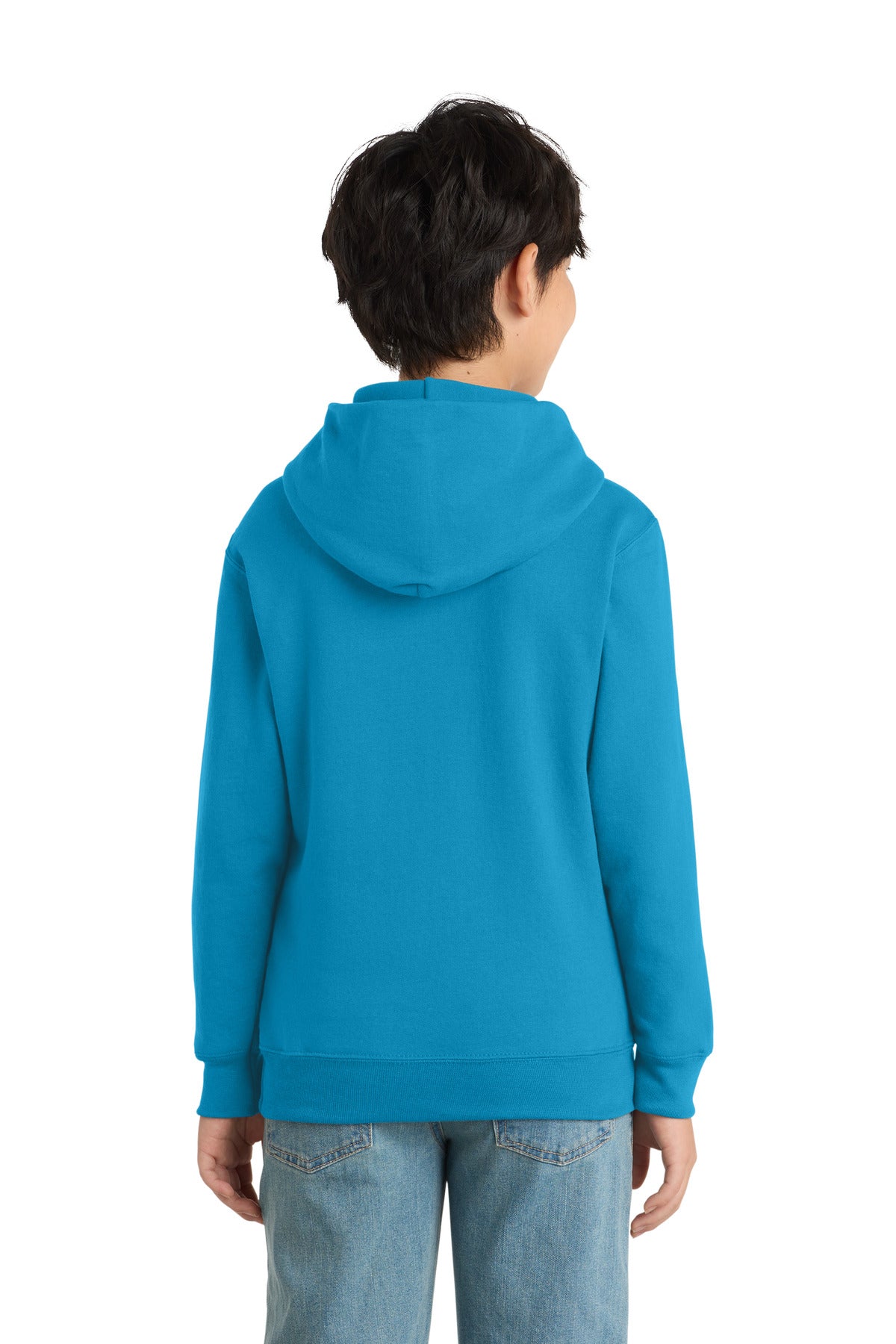 Neon Blue Port & Co Youth Core Fleece Pullover Hooded Sweatshirt. PC90YH