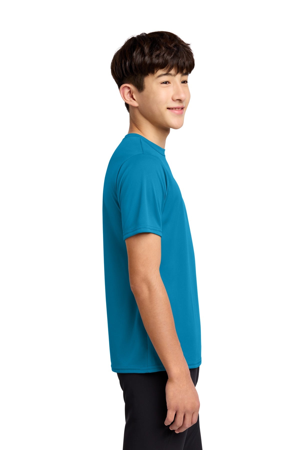 Neon Blue Port & Co Youth Performance Tee. PC380Y