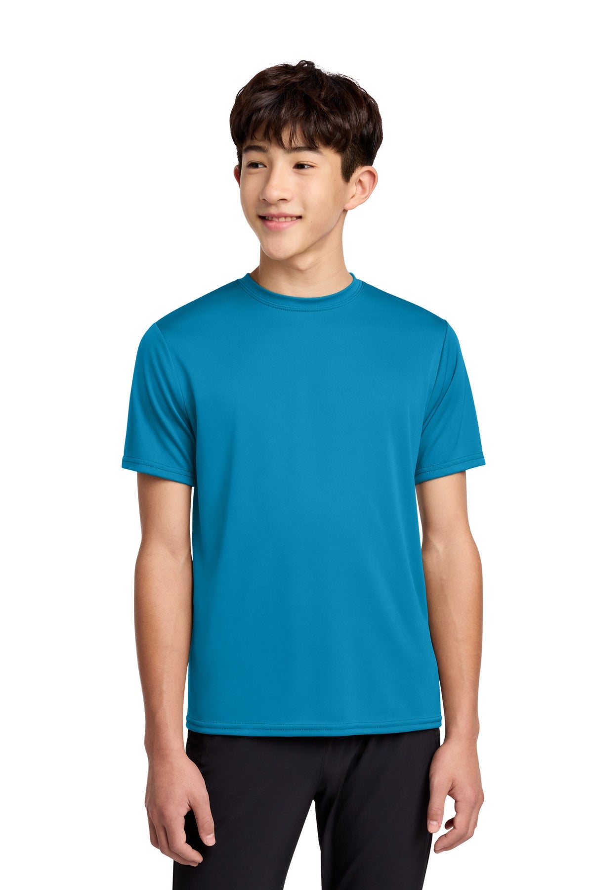 Neon Blue Port & Co Youth Performance Tee. PC380Y
