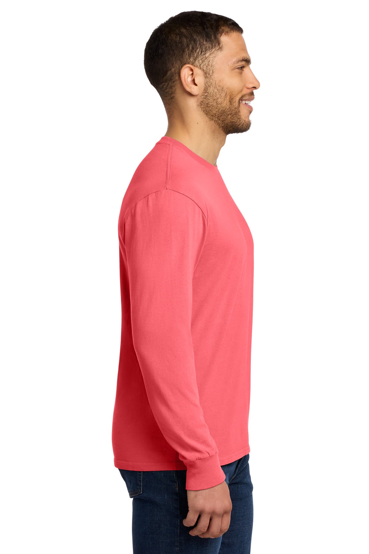 Neon Coral Port & Co Beach Wash Garment-Dyed Long Sleeve Tee PC099LS
